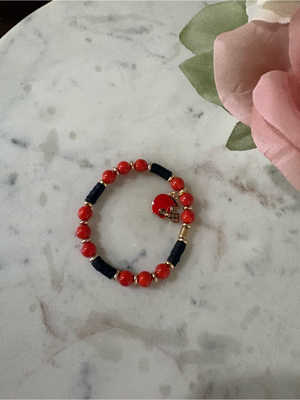 Orange Beaded Charm Bracelet with Gold Accents